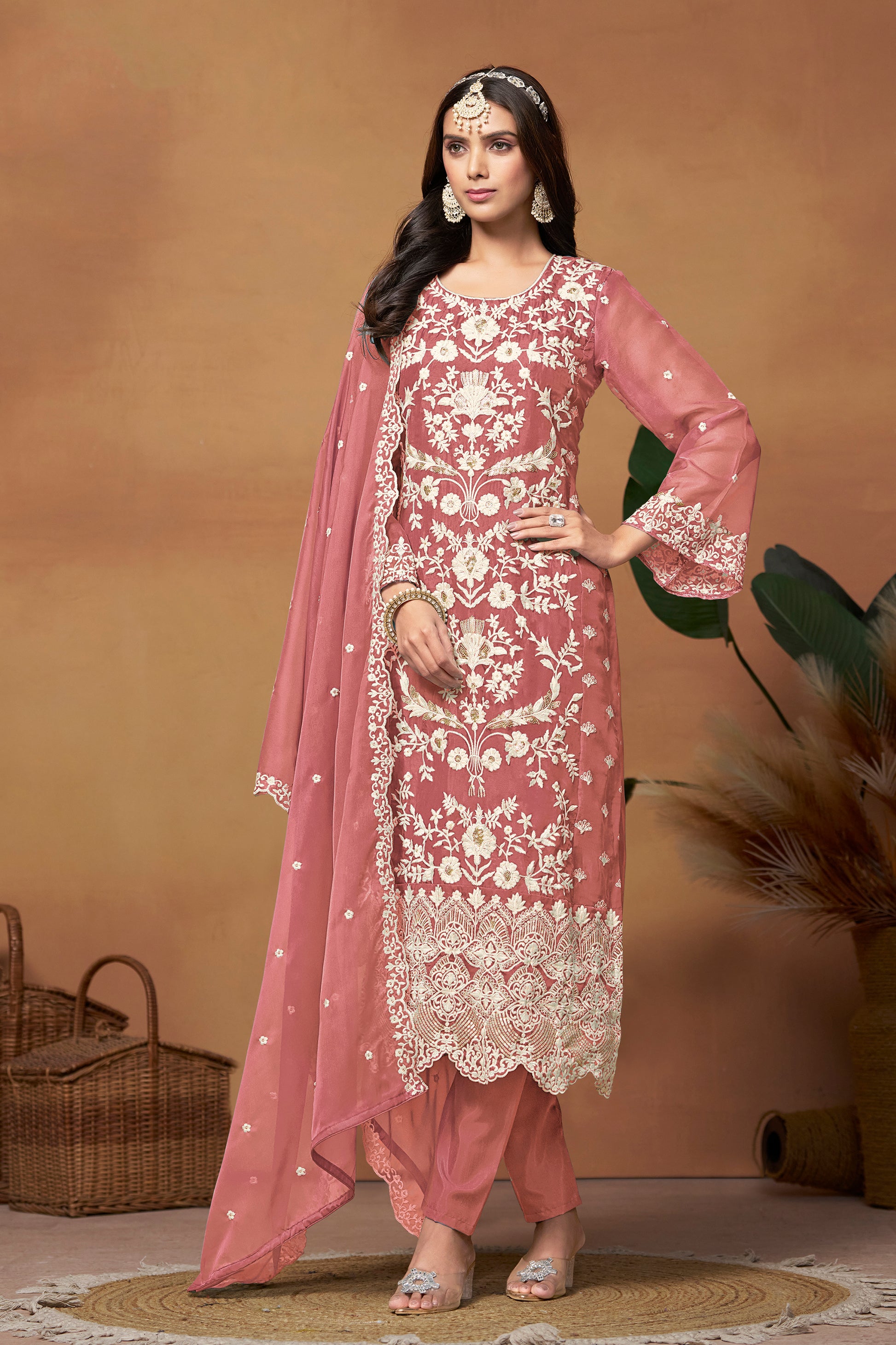 Rose gold kameezs salwar suit full front view