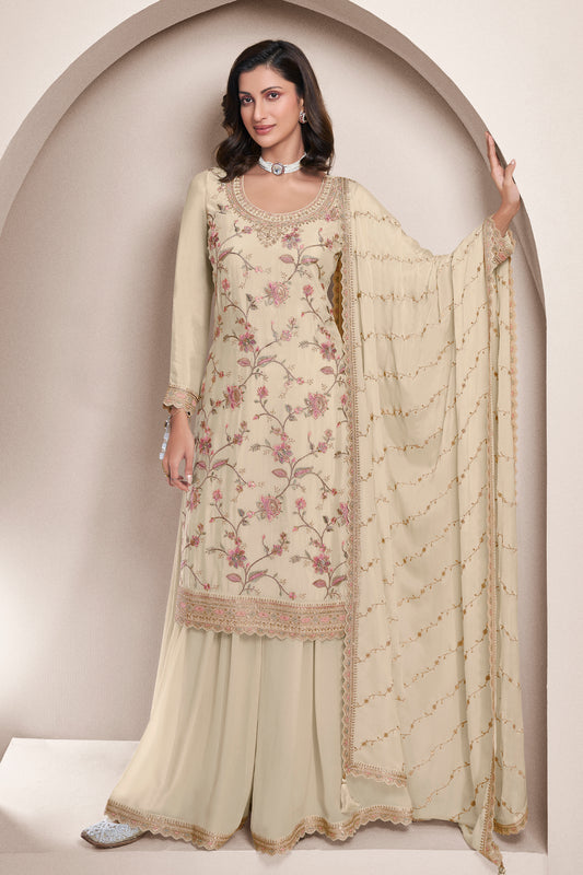 Heavy Embroidered Party Design Floral Palazzo Suit  