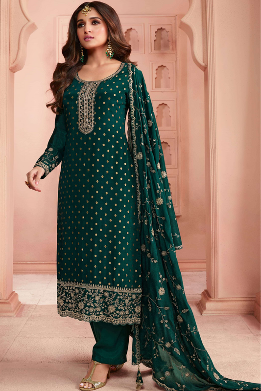 Green pakistani suit salwar kameez front view
