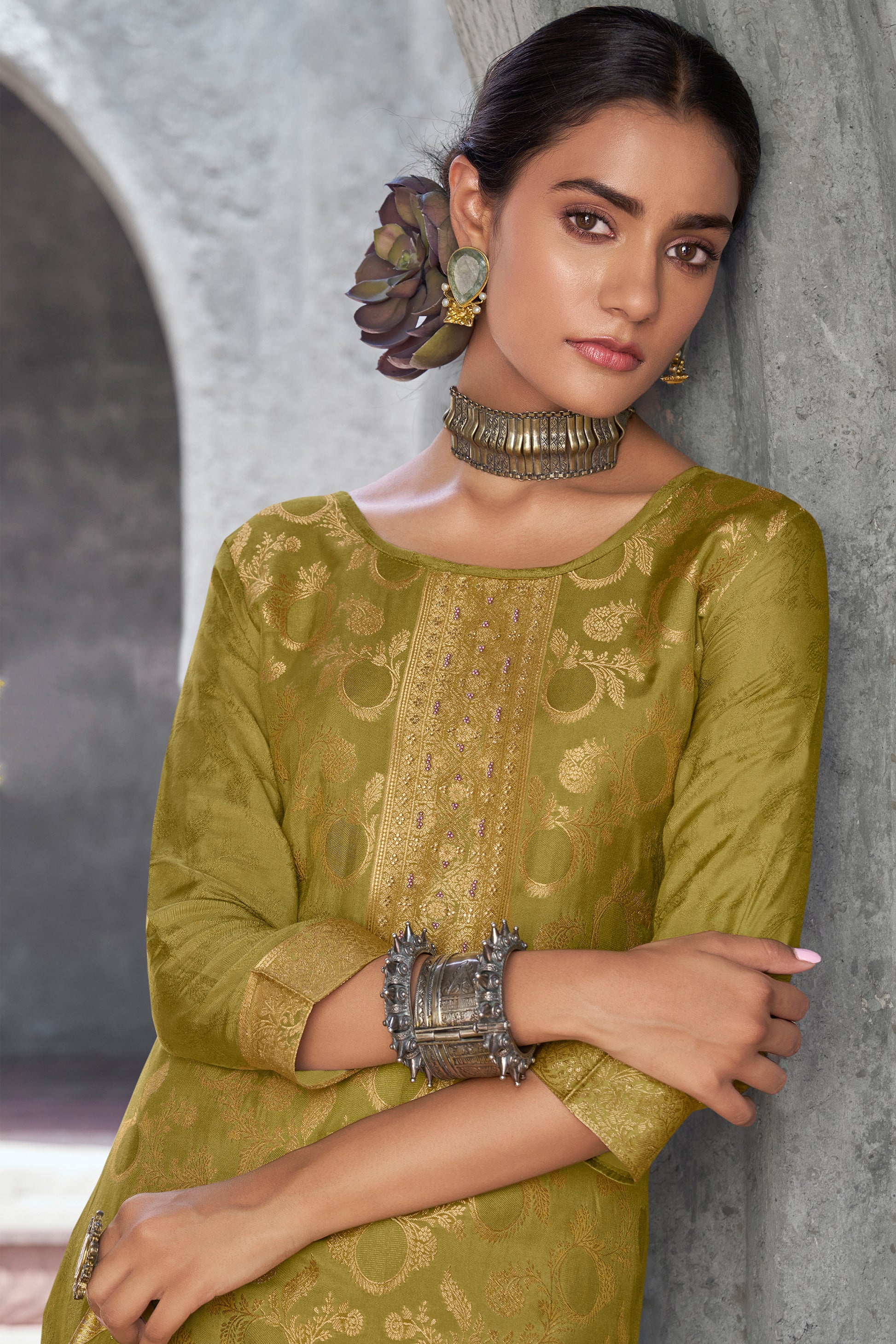 Indian Designer Printed Party Wear  Muslin Jacquard Salwar Kameez Pant 