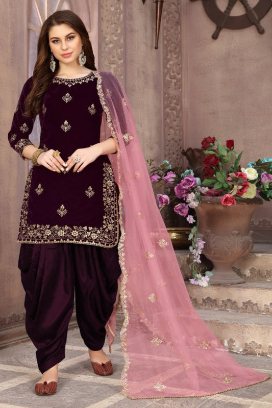 Designer Stitched Women's Wear Beautiful Outfits Velvet Patiyala Suits