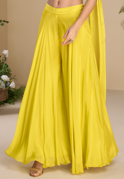 Designer Yellow Palazzo Suit Set - Embroidered Ethnic Wear for Women
