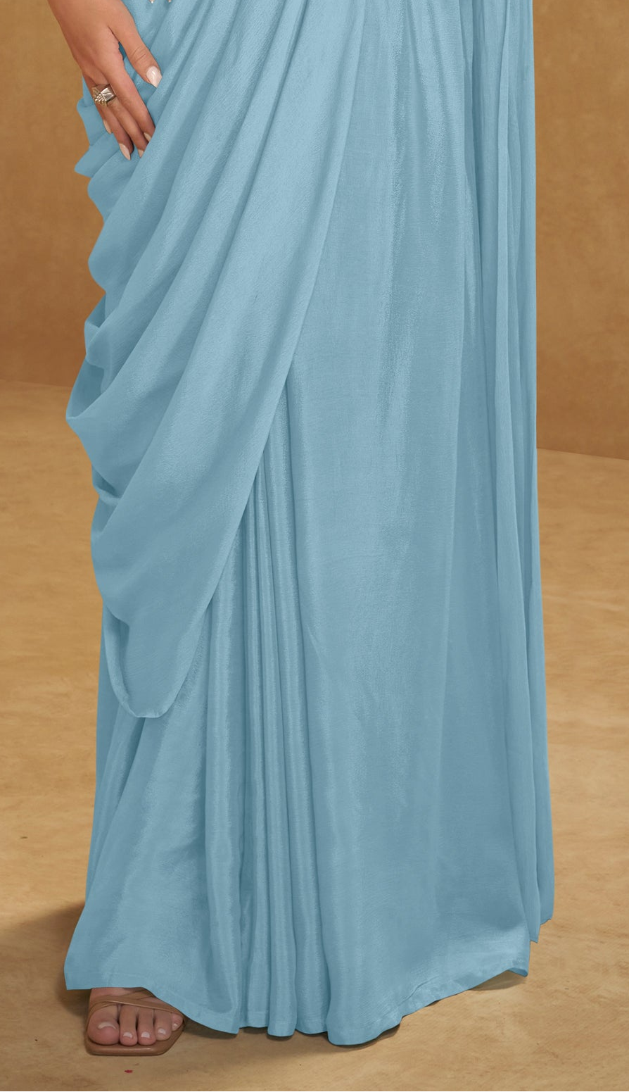 sky blue color stitched seyuri saree