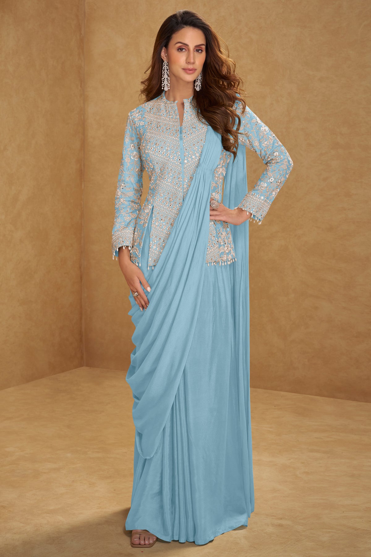 Women's wedding wear sky blue saree