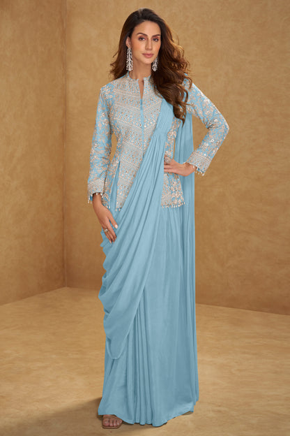 Women's wedding wear sky blue saree