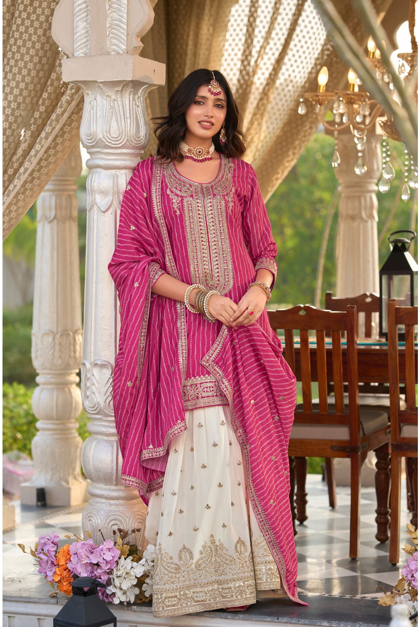 pink sharara outfit full length silhouette view