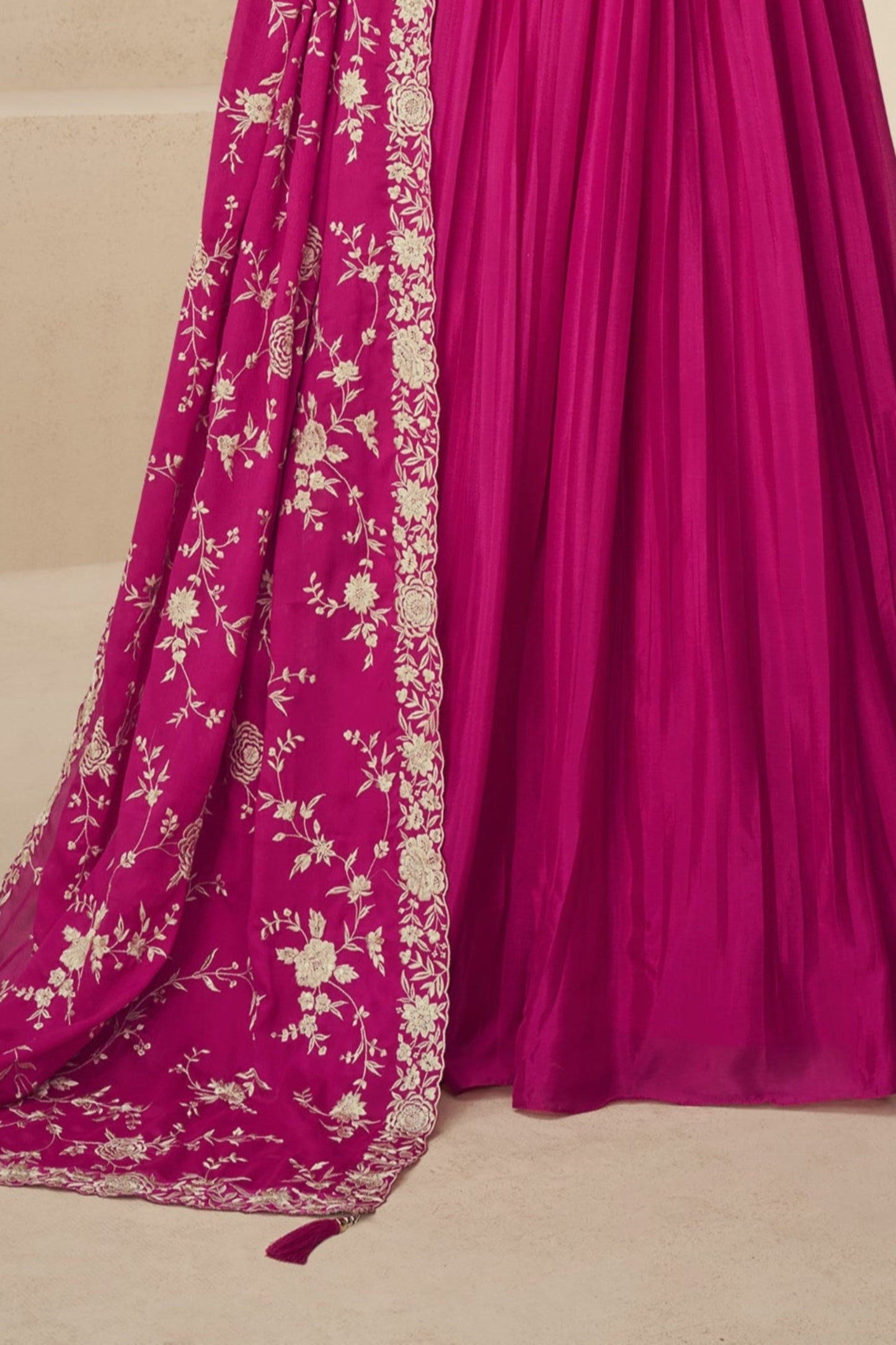 Pink Gorgeous Silk Chinon Anarkali Gown Traditional Wear For Reception