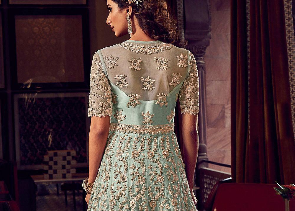 open lace back dress Wedding Embroidered Palazzo Dress Party Outfit Suit Sky Blue / 2-Us XXS (34)