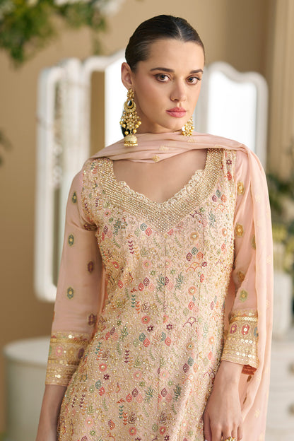 Baby Pink Reception Party Wear Salwar Kameez Palazzo Dupatta Suit For USA Women's Dresses

