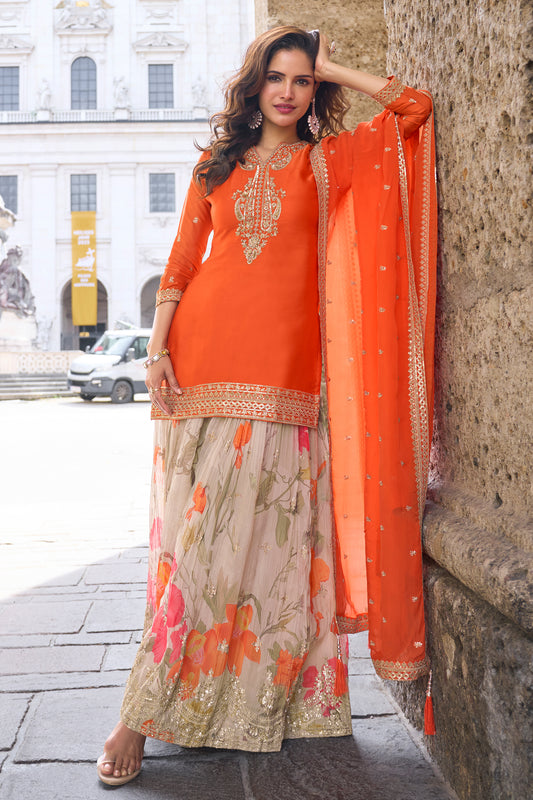 Embroidered Sequins Sharara Suit 