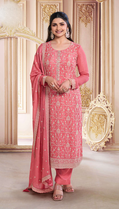Full-length peach salwar kameez for wedding guest wear
