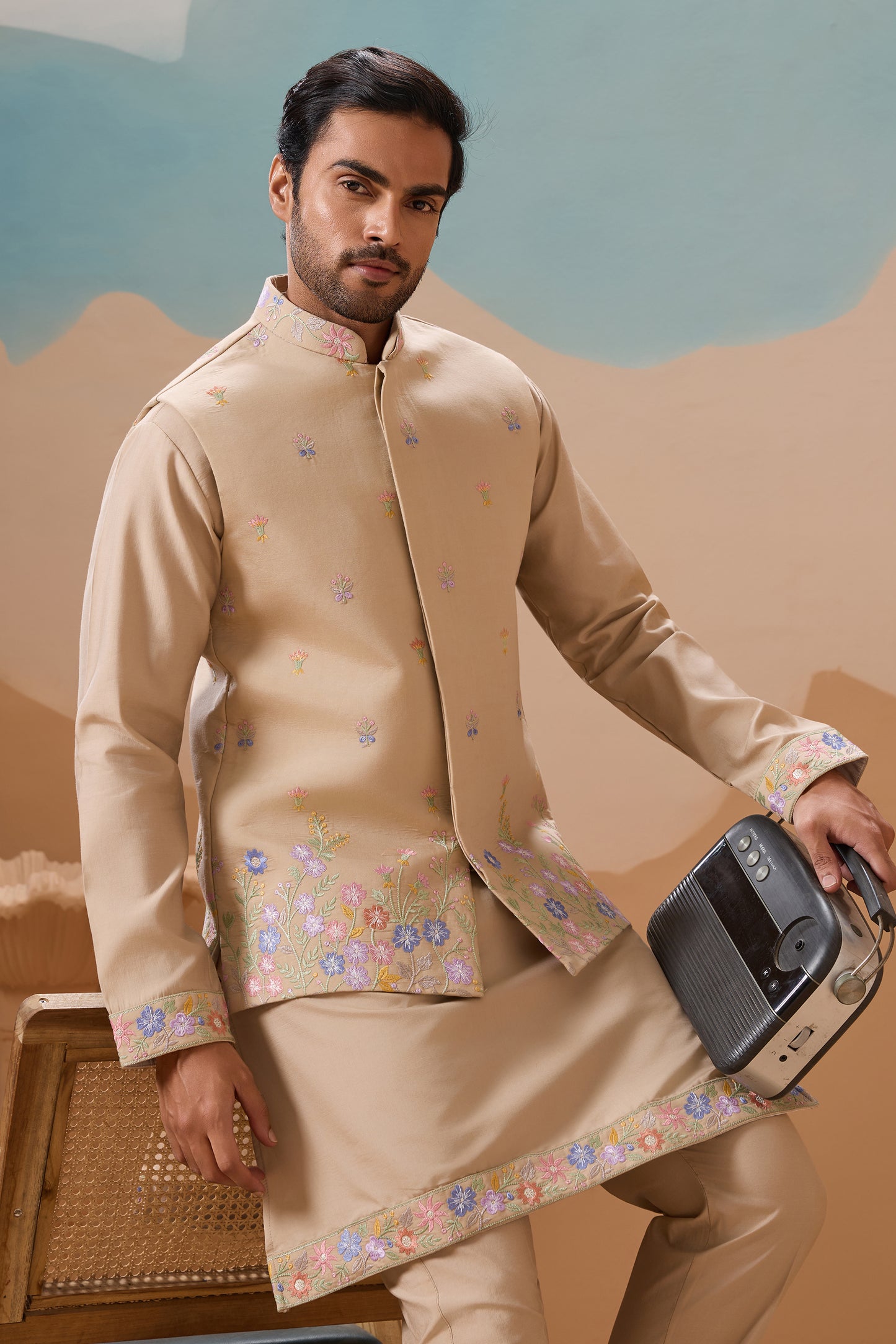 Indian Mens Clothes Inspired Cream Kurta Pajama
