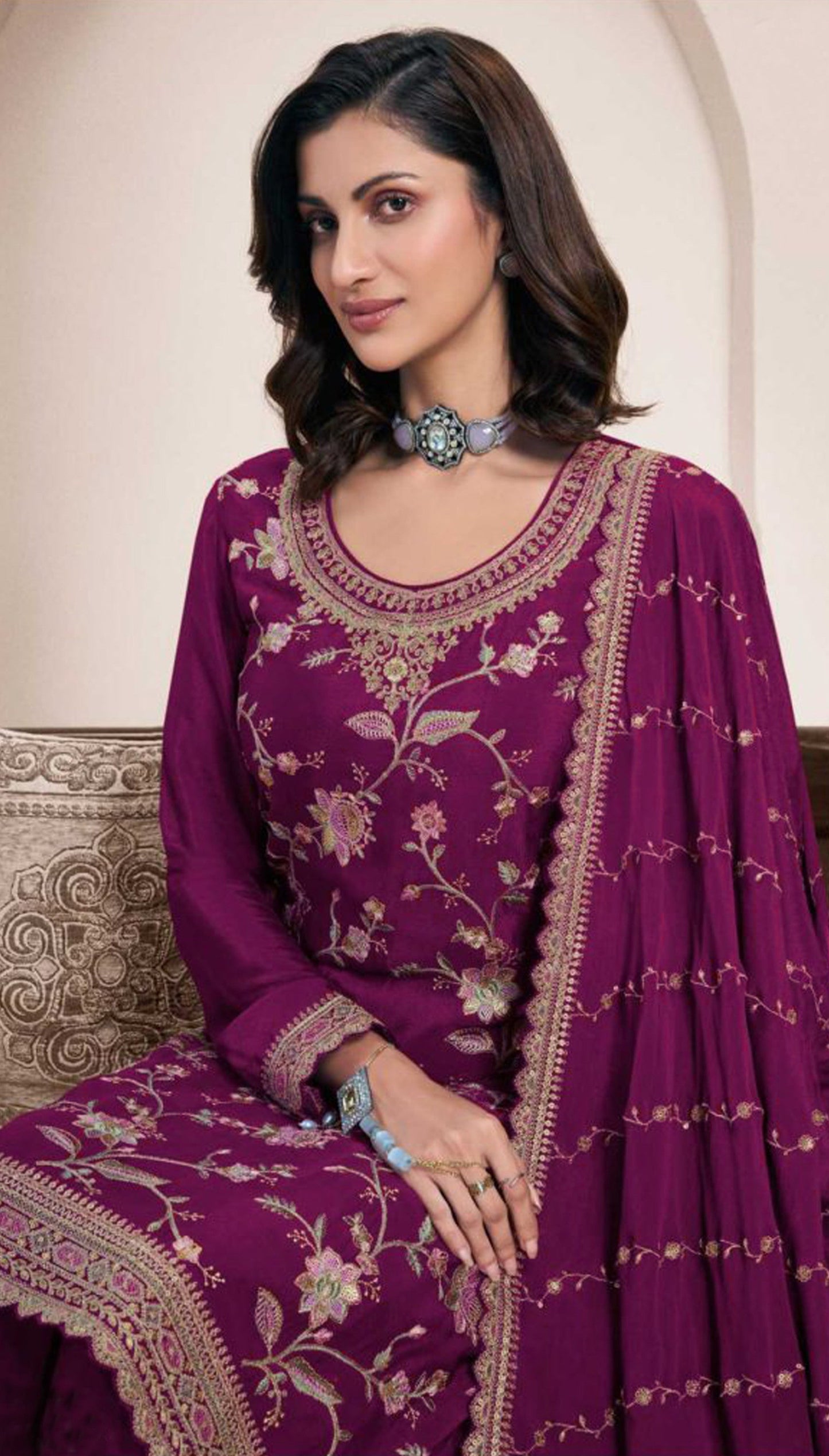 Elegant Wine Party Dress With Handcrafted Detailing.