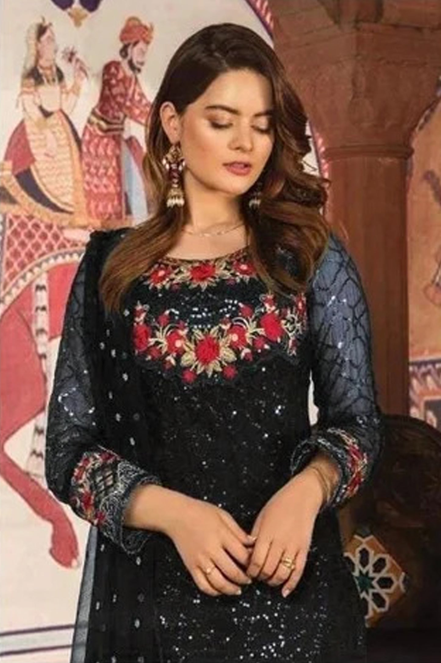 Black salwar kameez styled for festive occasion in USA
