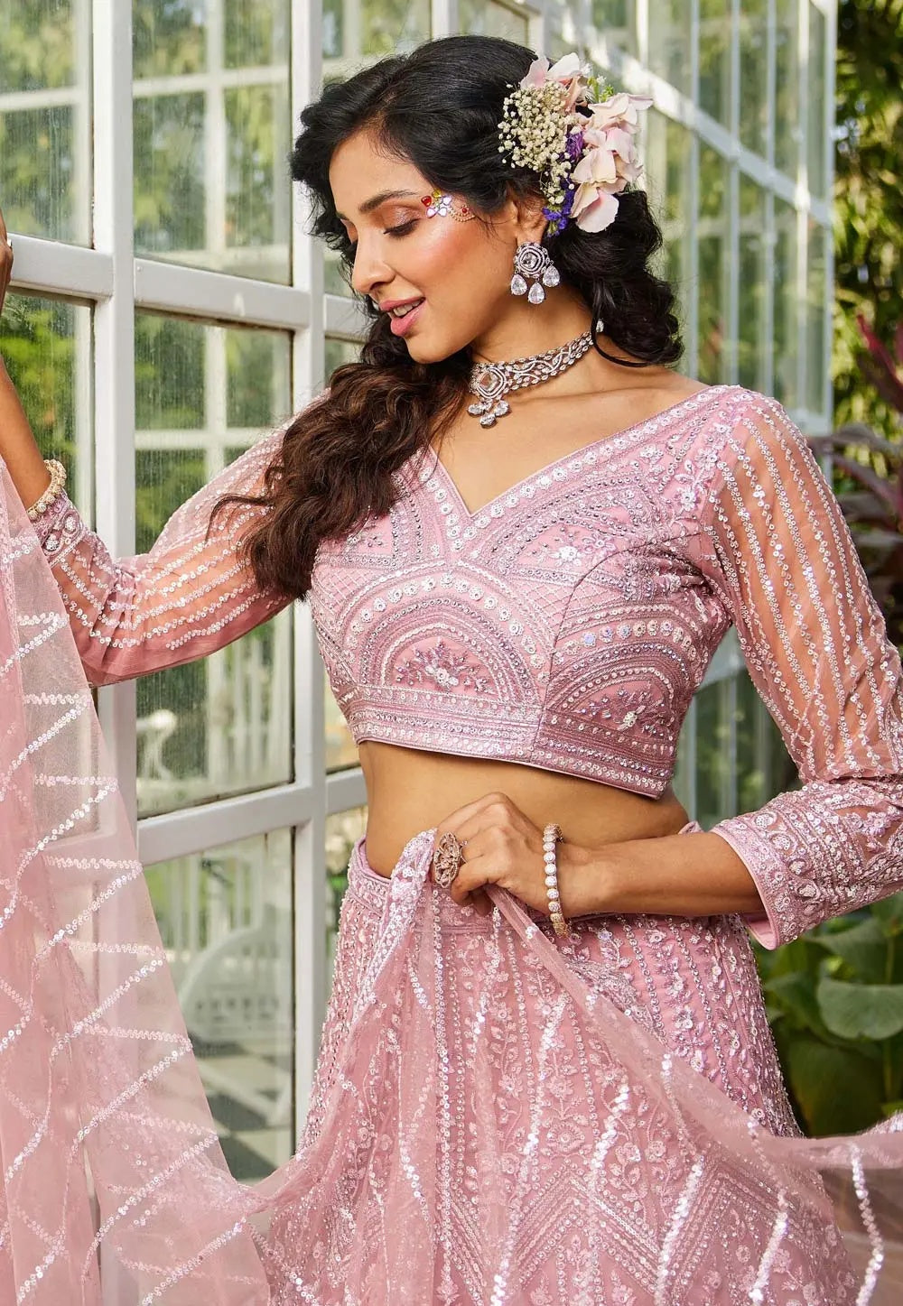 "Shop lehengas for festivals and weddings in America."
