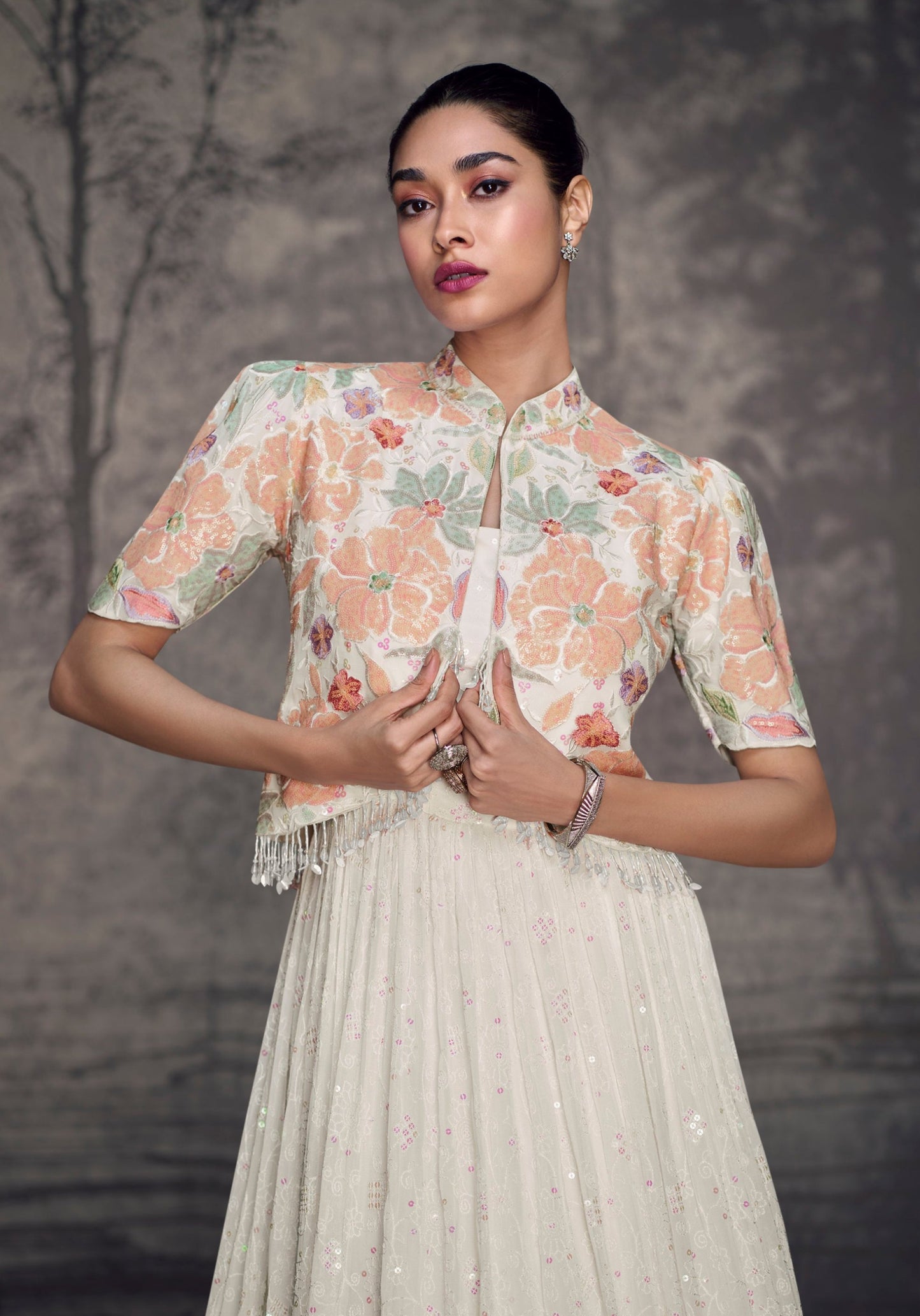 White Georgette Full Flared Long Real Georgette Indian Dress Anarkali Suit With Dupatta