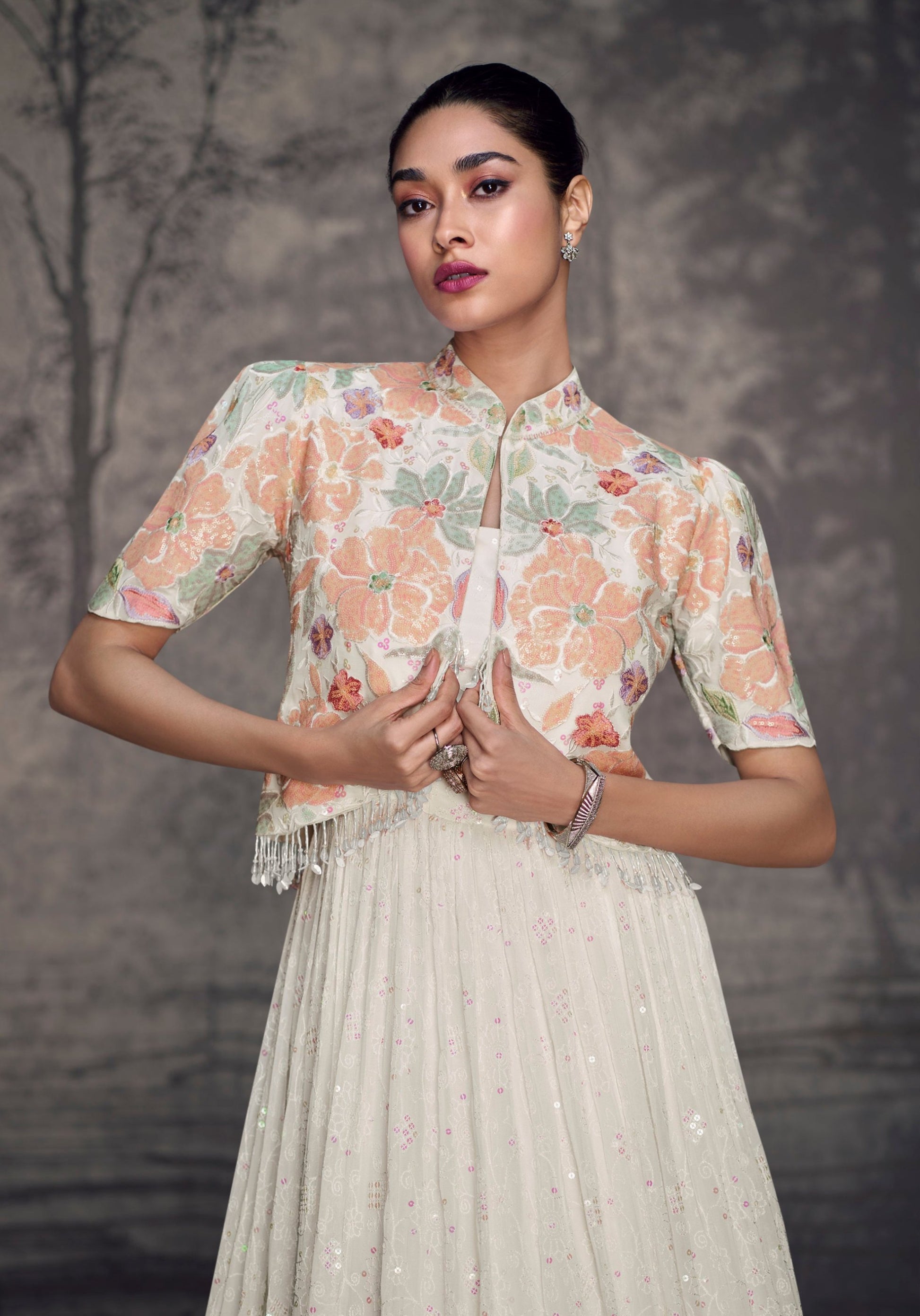 White Georgette Full Flared Long Real Georgette Indian Dress Anarkali Suit With Dupatta