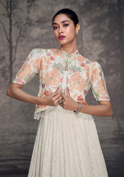 White Georgette Full Flared Long Real Georgette Indian Dress Anarkali Suit With Dupatta