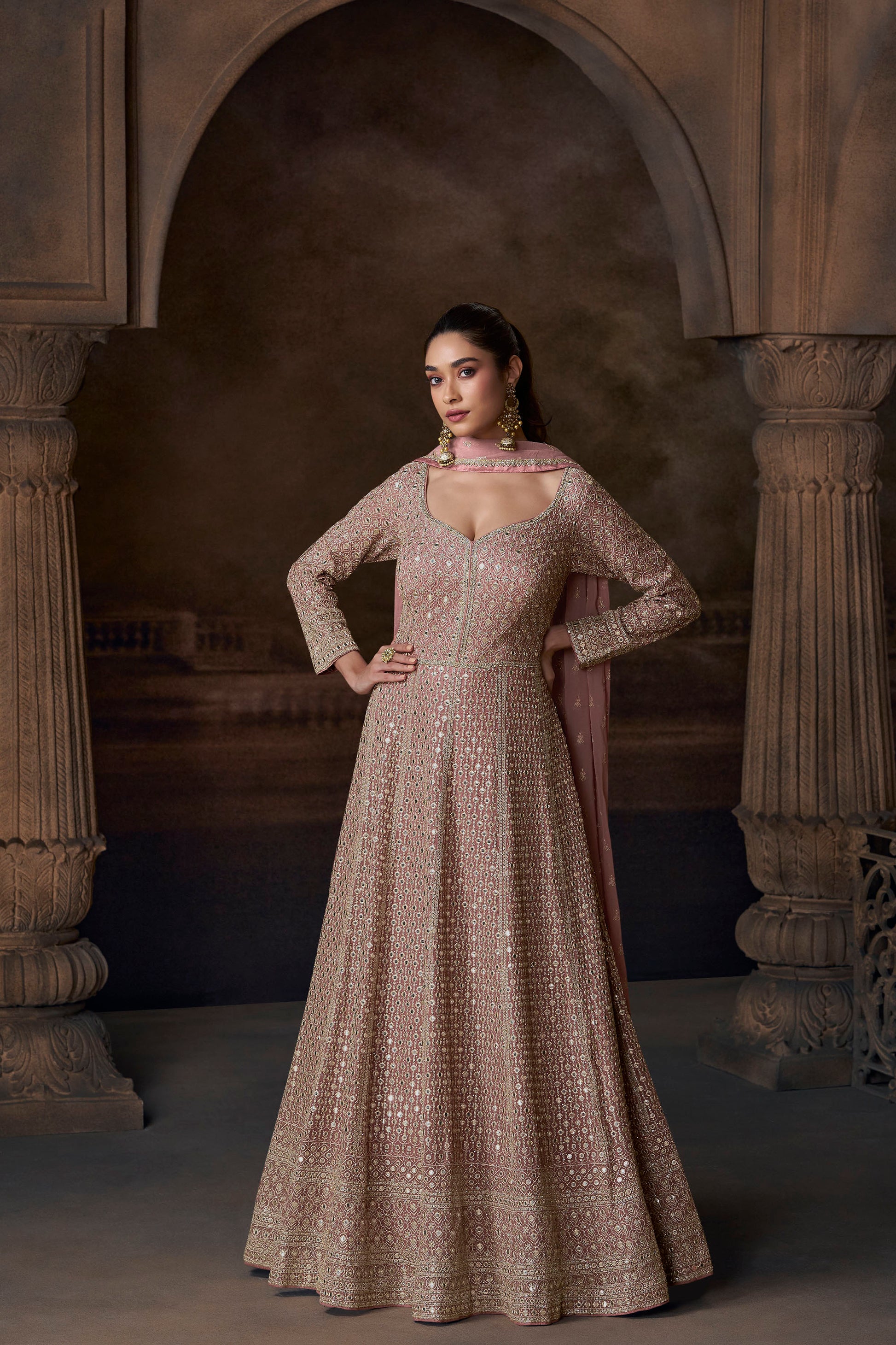 Beautiful Long Indian Anarkali Gown With Dupatta Real Georgette Suit 