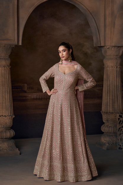 Beautiful Long Indian Anarkali Gown With Dupatta Real Georgette Suit 