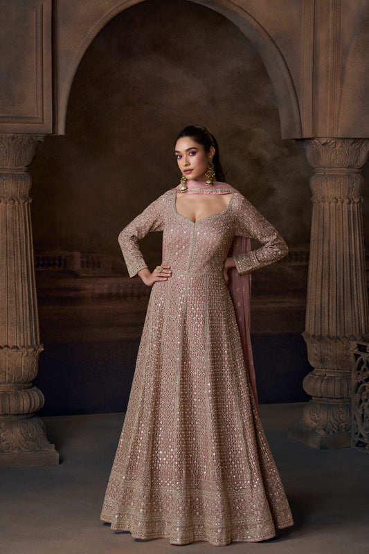 Beautiful Long Indian Anarkali Gown With Dupatta Real Georgette Suit 