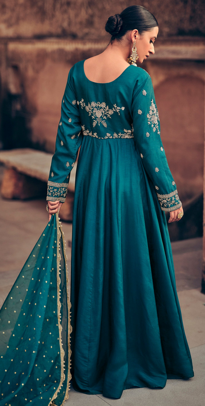 Wedding Anarkali Dresses for Embroidered Worked Chinon Silk Gown With Dupatta