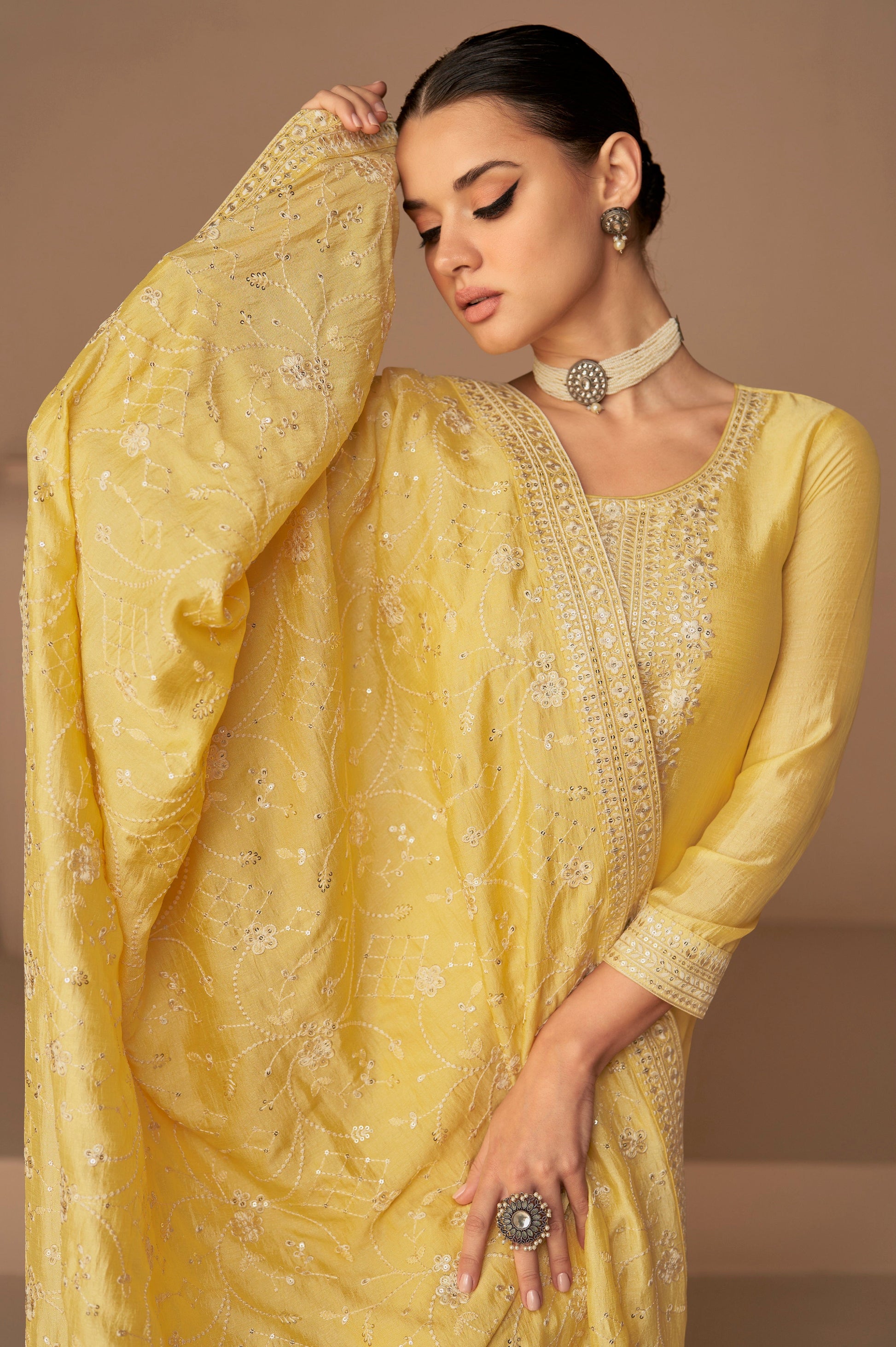 Front view of embroidered salwar kamiz designer suit