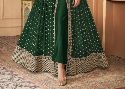 Real Georgette Plus Size Green Anarkali Gown with Embroidered Dupatta Suit