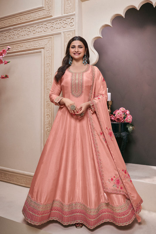 Georgette Pink Anarkali Dress for Eid Party Wear Dupatta Gown