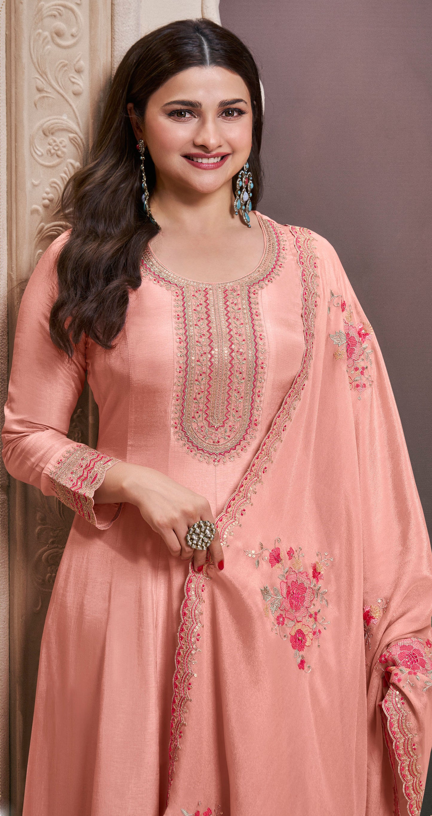 Georgette Pink Anarkali Dress for Eid Party Wear Dupatta Gown