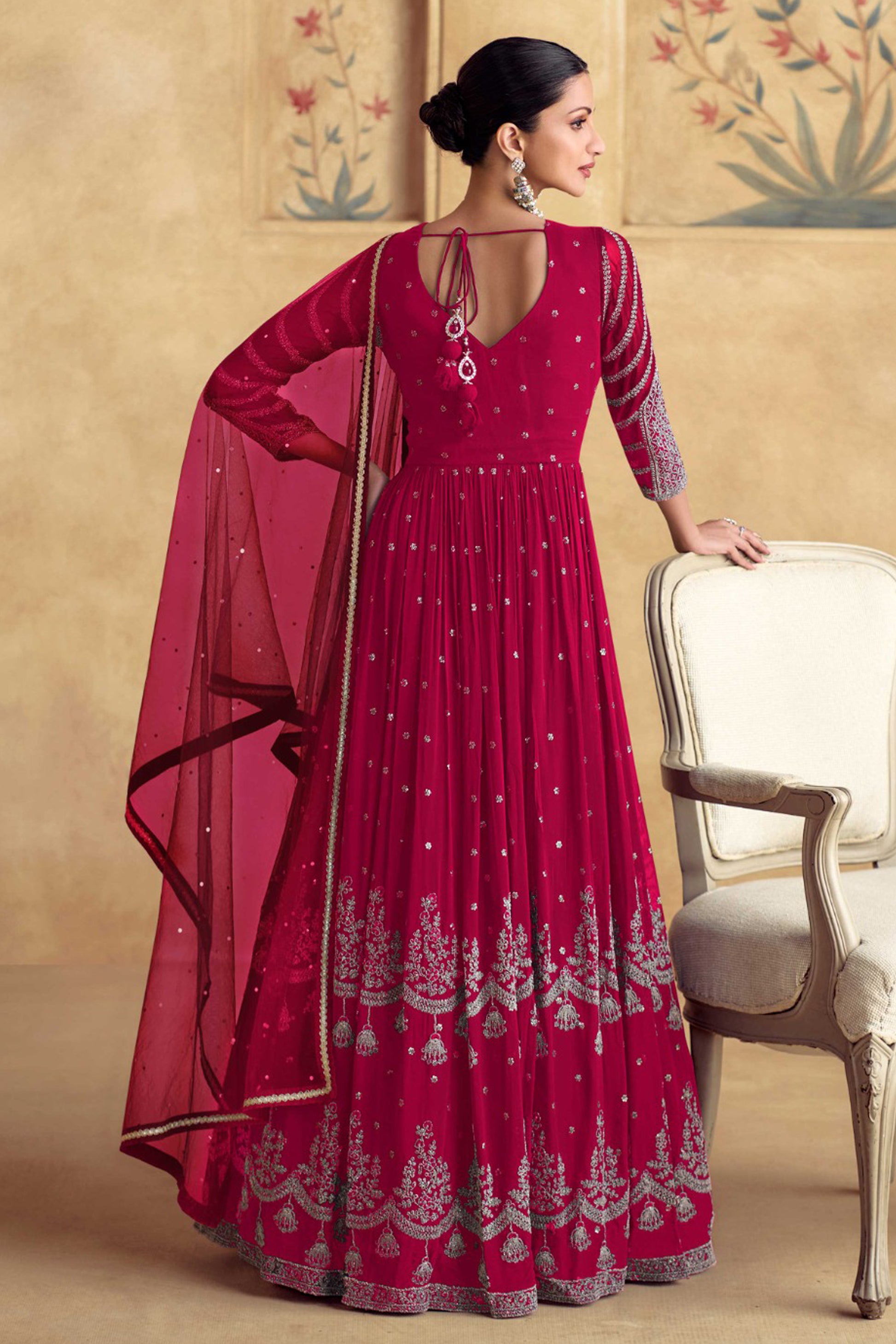 Stylish Embroidery Work Real Georgette Anarkali Suit for Wedding Wear With Net Dupatta 