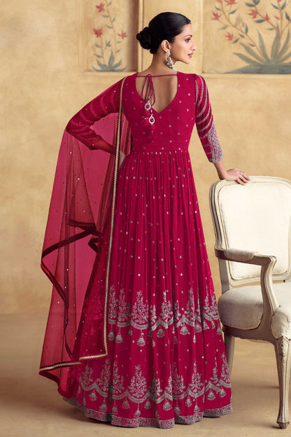 Stylish Embroidery Work Real Georgette Anarkali Suit for Wedding Wear With Net Dupatta 