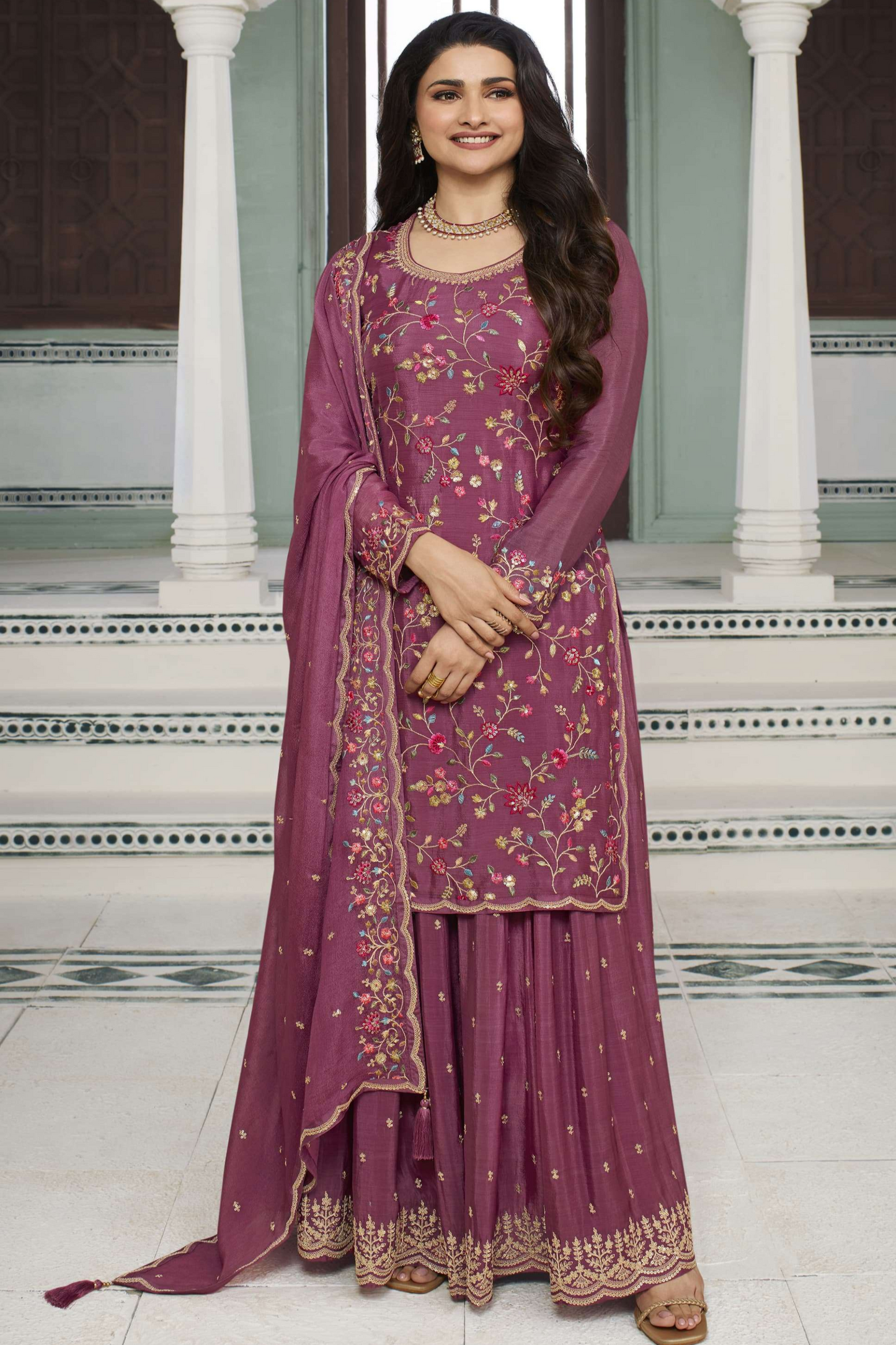 Pink Embroidered Design Ready To Wear Palazzo Suit For Women's Outfit 