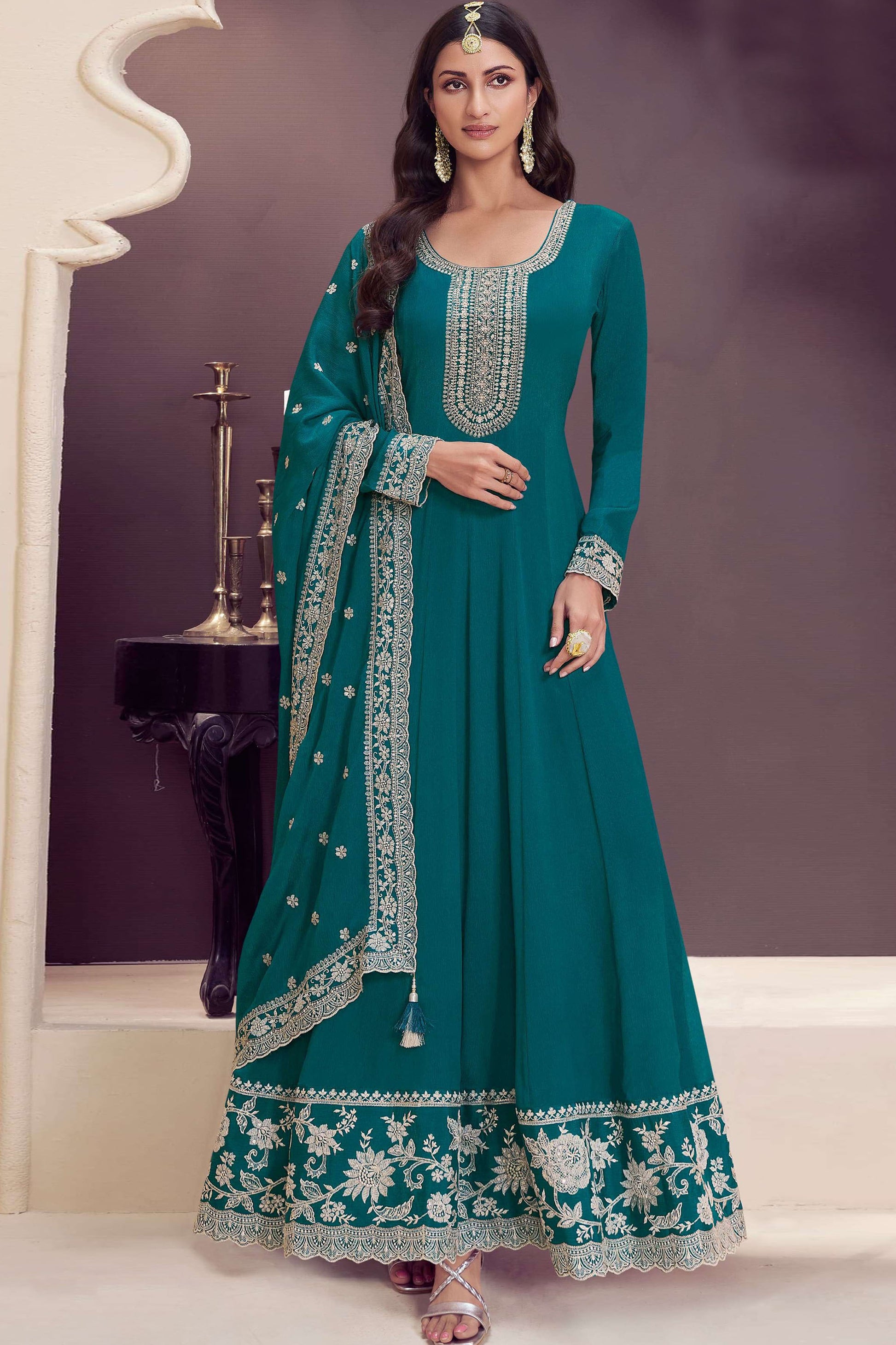 Women's Wedding Function Party Wear Anarkali Dupatta Dress 