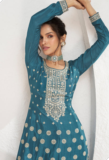 Teal Blue Salwar Kameez Plazzo Dress For Wedding Reception UK for Women's Wear Suit