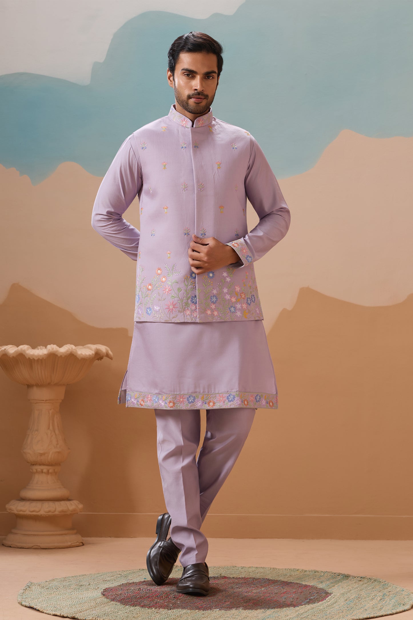 Man Salwar Kurta In Lavender With Sequence Embroidery
