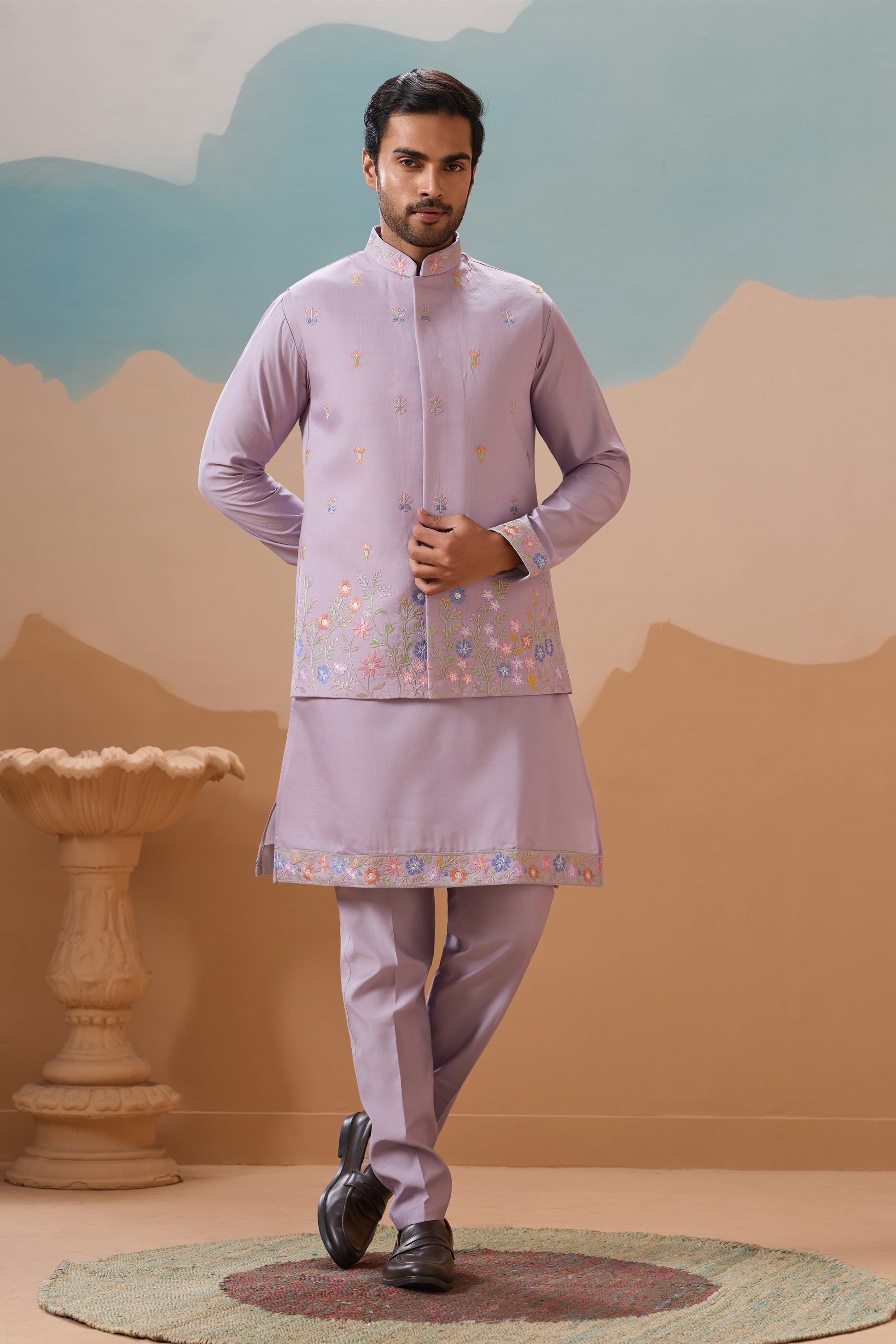 Man Salwar Kurta In Lavender With Sequence Embroidery
