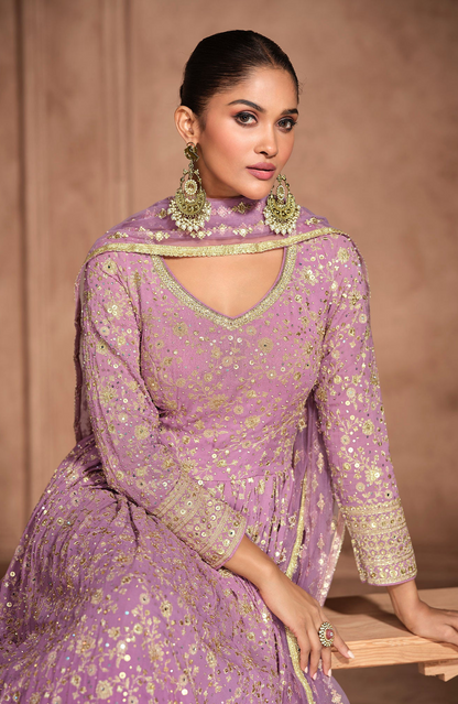 Pink Anarkali Gown Georgette With Dupatta For USA Women's Wear Suit