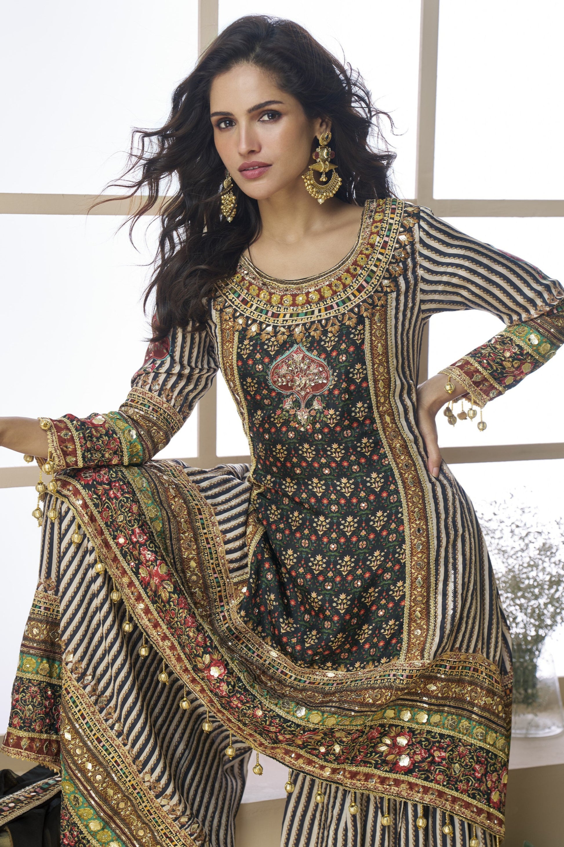 Black Embroidered Designer Sequence & Embroidered Palazzo 