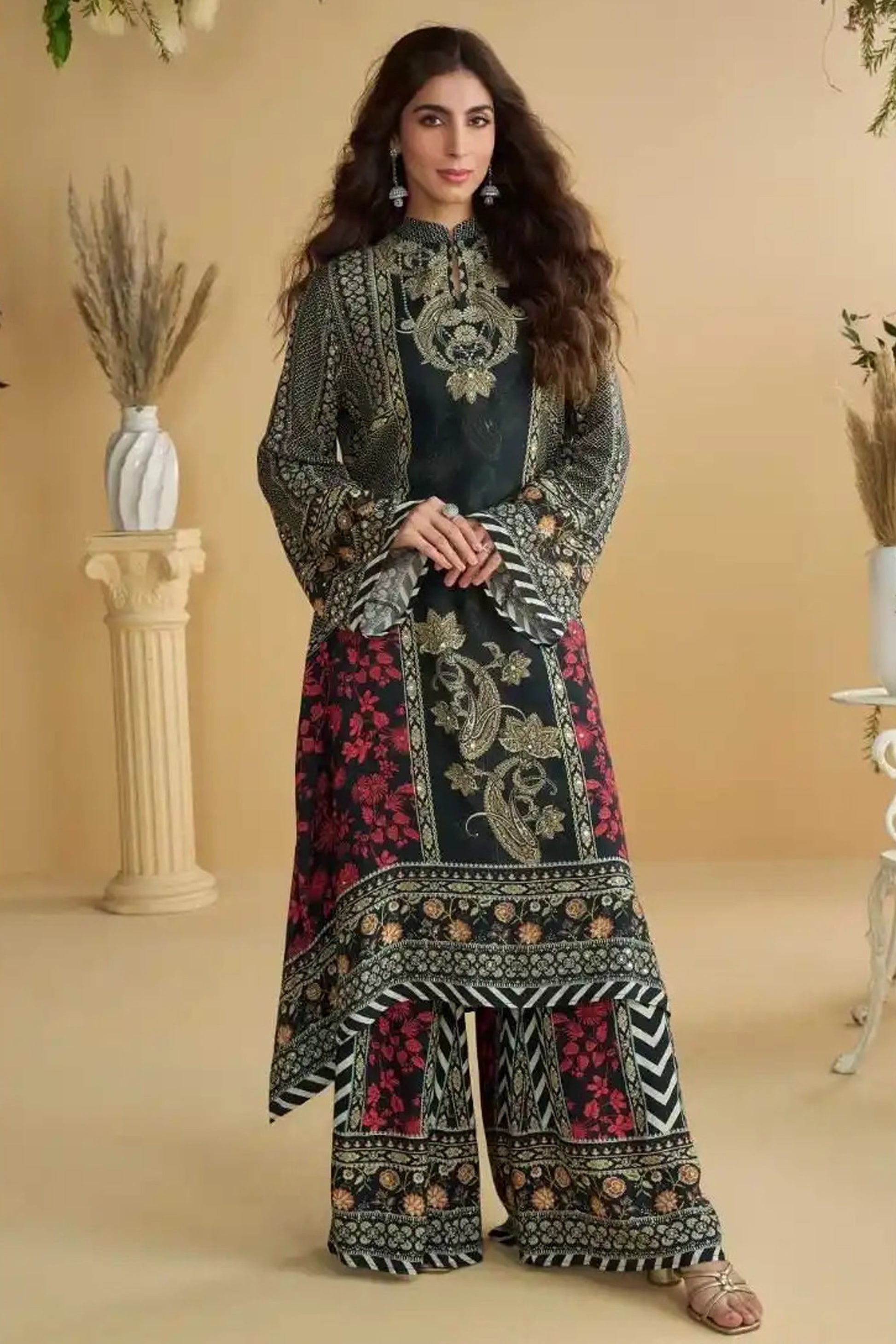 Indian Designer Black Embroidered Palazzo Suit 