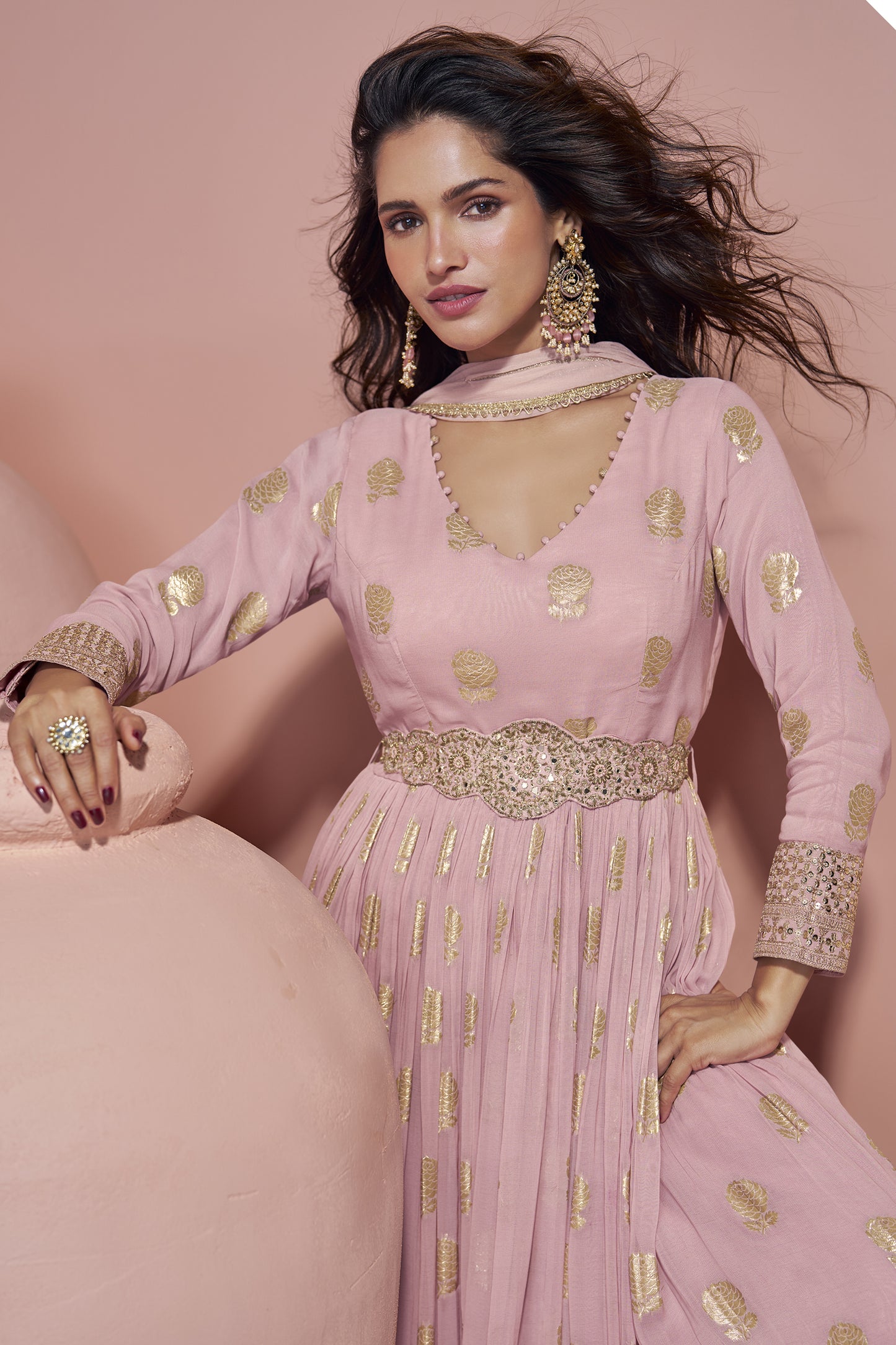 Pink Anarkali Gown Viscos Jacquard Silk With Silk Dupatta Dresses