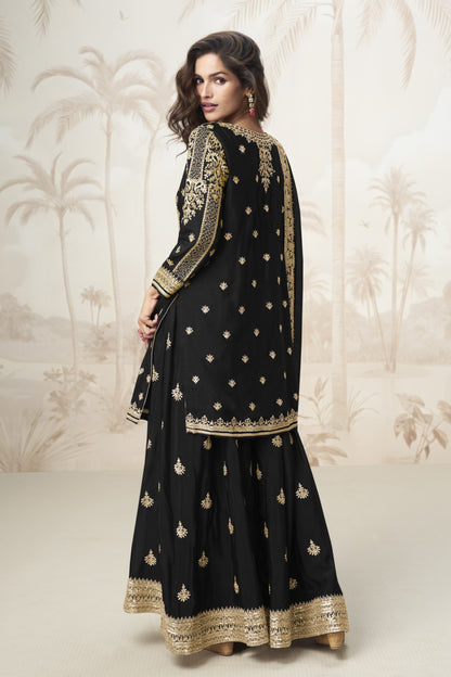 Black Embroidered Designer Palazzo Suit