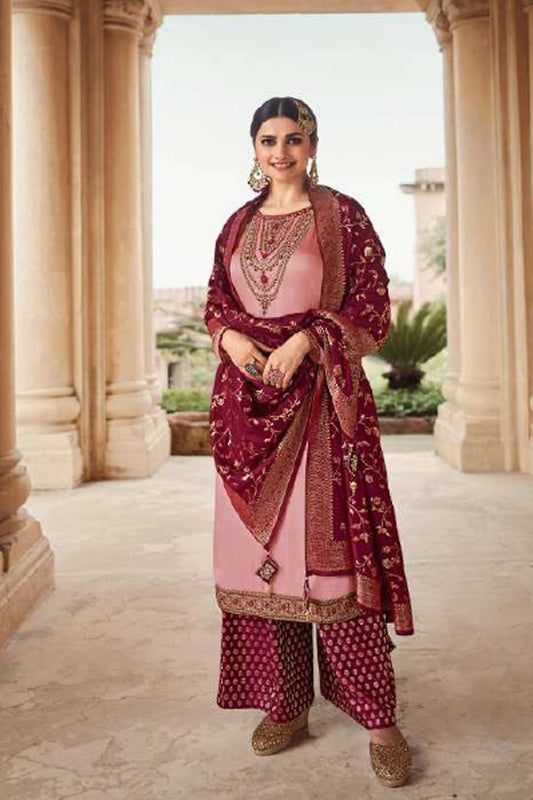Pink Palazzo Dress with Jacquard Work for Wedding Reception