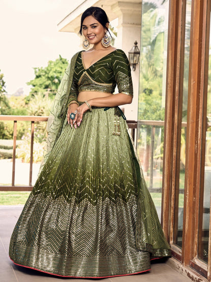 "Stylish lehengas for U.S.-based Indian functions."
