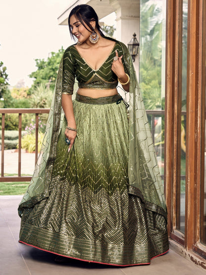 "Stylish lehengas for U.S.-based Indian functions."
