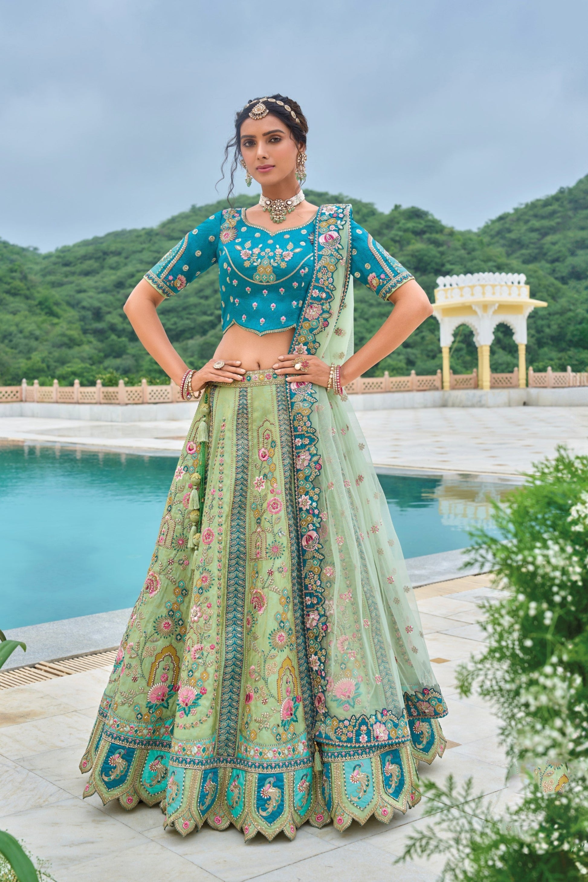 "Lehengas made for Indian functions across the USA."
