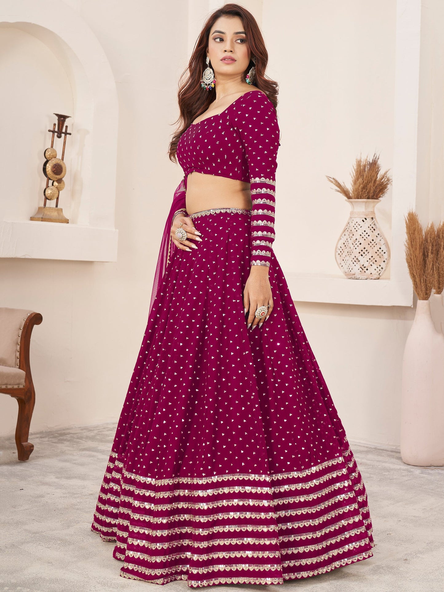 "Desi lehengas for American celebrations."
