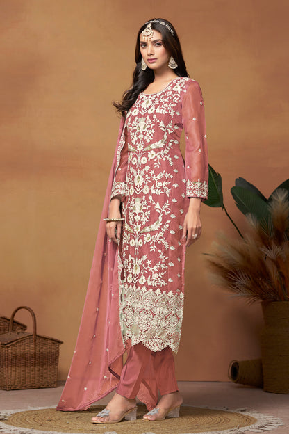 Rose gold salwar suit for Diwali party USA