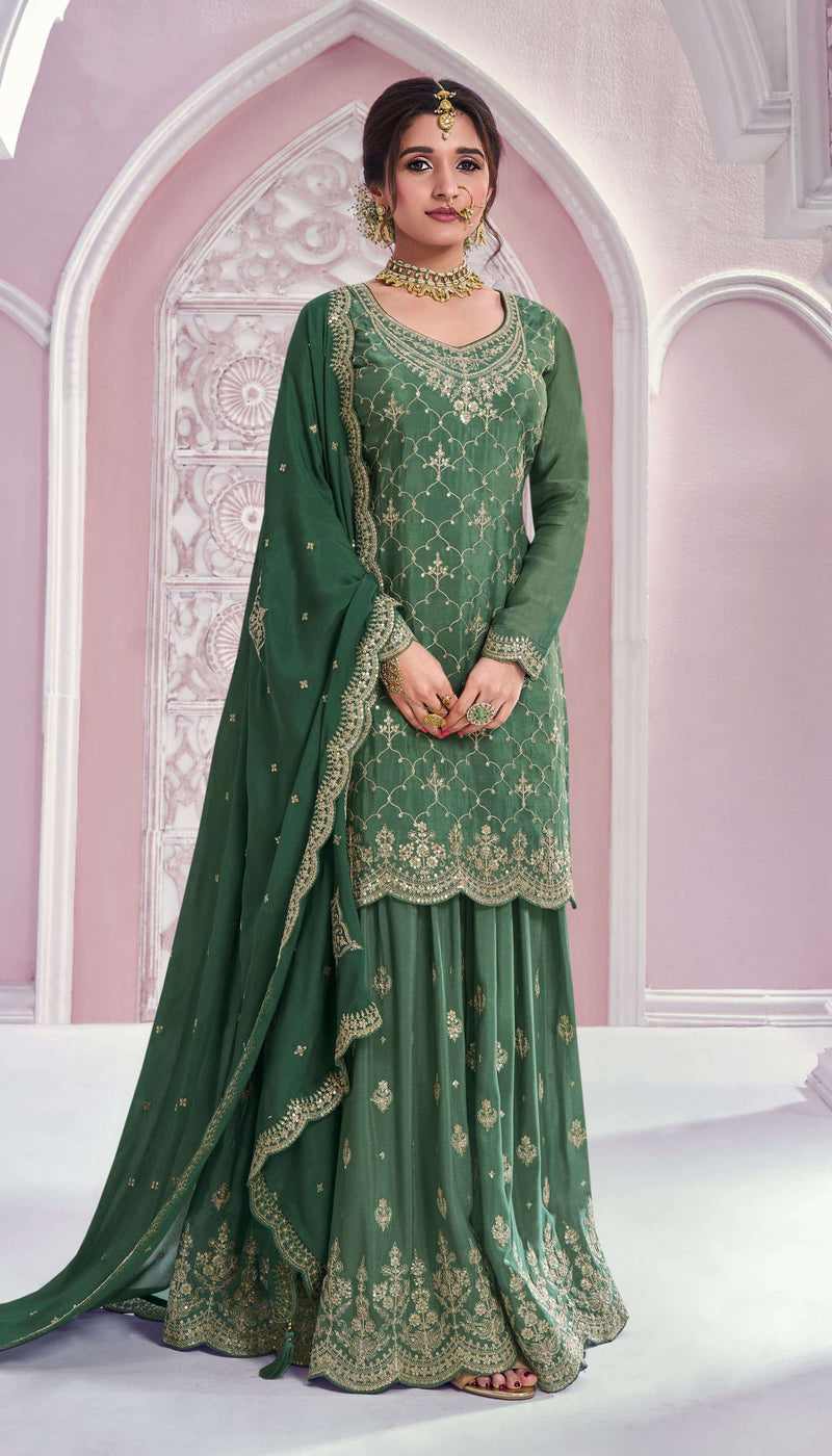 Green embroidered wedding palazzo suit from Seyuri