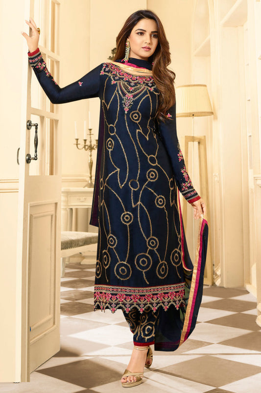 navy blue salwar kameez full view traditional outfit